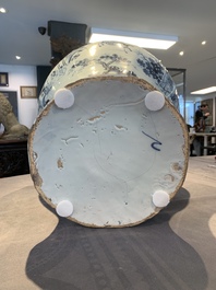 A large blue and white Dutch Delft chinoiserie vase and cover, late 17th C.