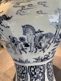 A large blue and white Dutch Delft chinoiserie vase and cover, late 17th C.