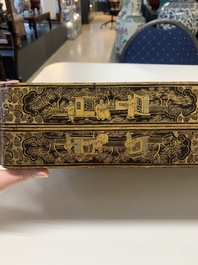 A Chinese Canton export gilt-lacquered chess and backgammon board, 19th C.
