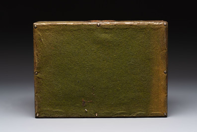 Alfred Daguet (Paris, 1875-1942): An Art Nouveau repouss&eacute; brass- and copper-mounted box with 'crabs' design and inset glass eyes, ca. 1900