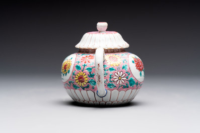 A Chinese famille rose teapot and stand, and a famille rose black-ground teapot, Yongzheng/Qianlong