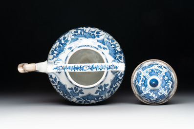 A Chinese blue and white silver-mounted wine pot, Kangxi