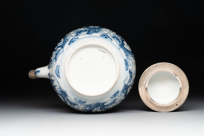 A Chinese blue and white silver-mounted wine pot, Kangxi
