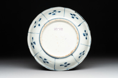 A Chinese blue and white 'kraak' dish and a plate, Wanli