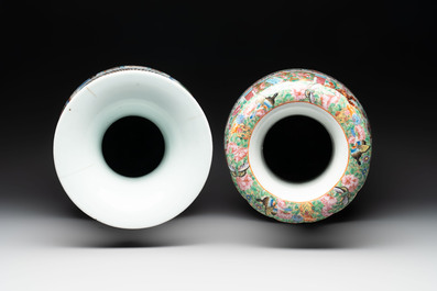 Two Chinese Canton famille rose vases with narrative design, 19th C.