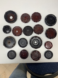 A large collection of 87 Chinese wooden stands, 19/20th C.