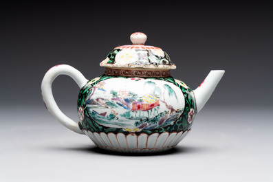 A Chinese famille rose teapot and stand, and a famille rose black-ground teapot, Yongzheng/Qianlong