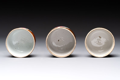 Seven Chinese famille rose capucin-brown-ground covered bowls, Qianlong