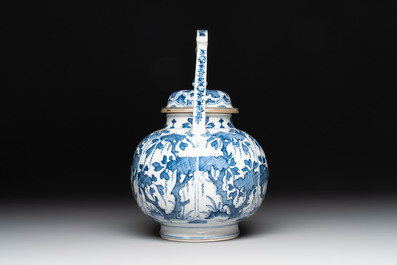 A Chinese blue and white silver-mounted wine pot, Kangxi