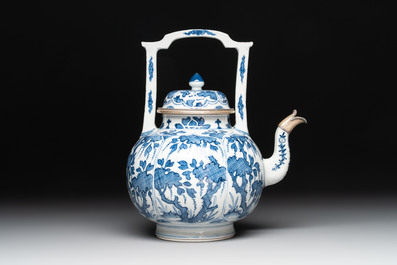 A Chinese blue and white silver-mounted wine pot, Kangxi