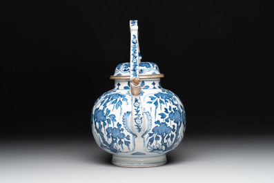 A Chinese blue and white silver-mounted wine pot, Kangxi