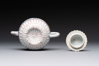 A Chinese famille rose teapot and stand, and a famille rose black-ground teapot, Yongzheng/Qianlong