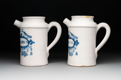 A rare pair of blue and white Dutch Delft albarello-shaped wet drug jars, early 18th C.