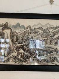 Huang Jusu 黃居素 (1897-1986): 'Mountainous landscape' and Chinese school: 'Pagoda', ink and colour on paper, dated 1969