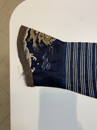 A Chinese gold-thread-embroidered blue-ground silk 'dragon' robe, 18/19th C.