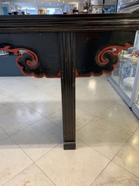 A massive Chinese red-and-black-lacquered altar table, 'qiaotouan', Qing