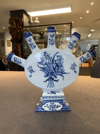 A fine and unusual blue and white Dutch Delft tulip vase, 18th C.