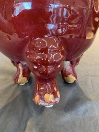 A Chinese flamb&eacute;-glazed tripod censer with 'ruyi' handles, 19th C.