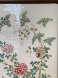 A Chinese wooden table screen with a famille rose plaque, Republic