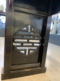 A massive Chinese red-and-black-lacquered altar table, 'qiaotouan', Qing