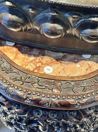 A finely carved Chinese hongmu console table with marble top, Canton, 19th C.