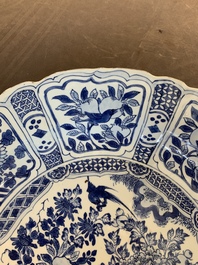 A large Chinese blue and white 'kraak' dish with birds among flowering branches, Wanli