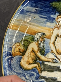 A fine Italian maiolica 'Banquet of Maritime Gods' dish, workshop of Domenico da Venezia, 3rd quarter 16th C.