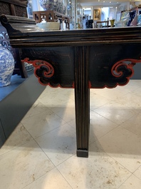 A massive Chinese red-and-black-lacquered altar table, 'qiaotouan', Qing