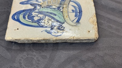 A polychrome Dutch Delft 'Roman soldier' tile, ca. 1600