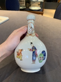 Two Chinese famille rose vases and a qianjiang cai tray, Qianlong mark, 18th C. and later