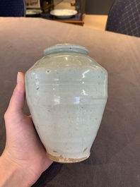 A pale celadon-glazed vase, a jar and a ewer, Asia, 19th C and later