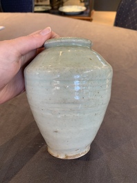 A pale celadon-glazed vase, a jar and a ewer, Asia, 19th C and later