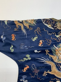 A Chinese gold-thread-embroidered blue-ground silk 'dragon' robe, 18/19th C.