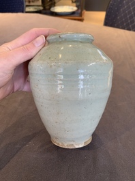 A pale celadon-glazed vase, a jar and a ewer, Asia, 19th C and later