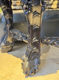 A finely carved Chinese hongmu console table with marble top, Canton, 19th C.