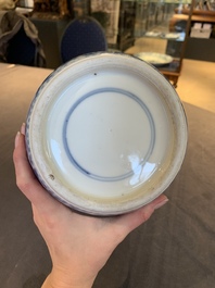 A Chinese blue and white 'flower scrolls' rouleau vase, Kangxi