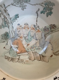 A Chinese qianjiang cai 'Taoist' basin, signed Fang Jiazhen 方家珍, dated 1905