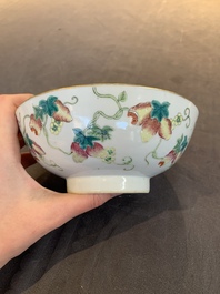 Two Chinese famille rose 'bamboo' and 'bitter gourd' bowls, Tongzhi mark and of the period