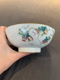 Two Chinese famille rose 'bamboo' and 'bitter gourd' bowls, Tongzhi mark and of the period