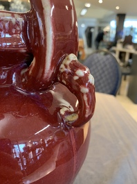 A Chinese flamb&eacute;-glazed tripod censer with 'ruyi' handles, 19th C.