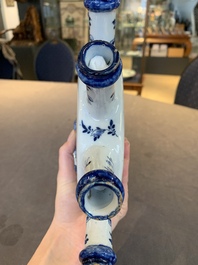 A fine and unusual blue and white Dutch Delft tulip vase, 18th C.