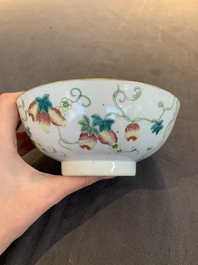 Two Chinese famille rose 'bamboo' and 'bitter gourd' bowls, Tongzhi mark and of the period