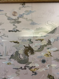 A very large Chinese beige-ground embroidered silk panel depicting scenes of Chinese rural life, 19th C.