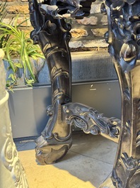 A finely carved Chinese hongmu console table with marble top, Canton, 19th C.
