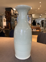 A pair of Chinese Nanking famille verte crackle-glazed vases, a famille rose vase and a blue and white celadon-ground vase, Chenghua mark, 19th C.