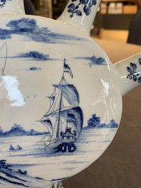 A fine and unusual blue and white Dutch Delft tulip vase, 18th C.