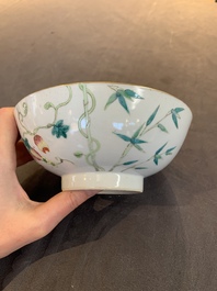 Two Chinese famille rose 'bamboo' and 'bitter gourd' bowls, Tongzhi mark and of the period