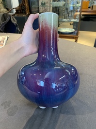 A Chinese flamb&eacute;-glazed bottle vase, 19th C.