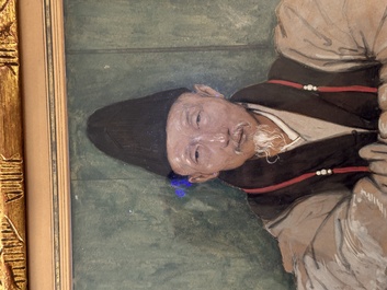 Jean Bouchaud (1891-1977): 'Abbot Monk Liao Ran 了然 of Qiongzhu Temple 筇竹寺', signed and dated 1925