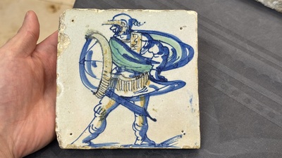 A polychrome Dutch Delft 'Roman soldier' tile, ca. 1600